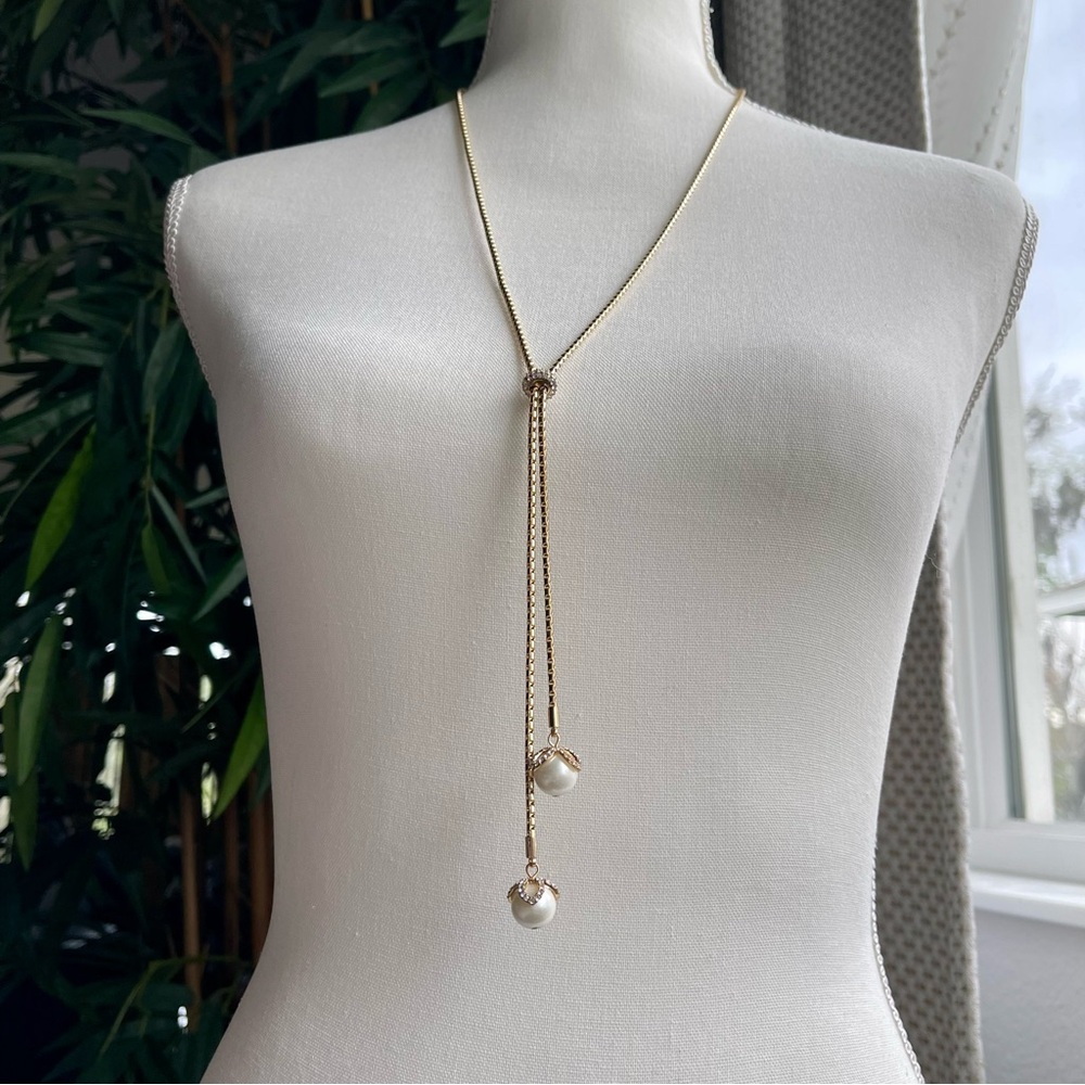 Charter Club | Imitation Pearl Lariat Gold Tone Necklace 36" + 2" Extender